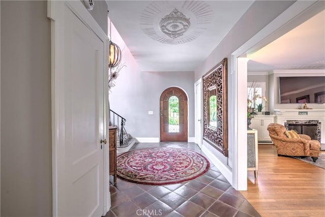 1205 W Highland, Redlands, CA 92373 - foyer entrance featuring stairs and a fireplace