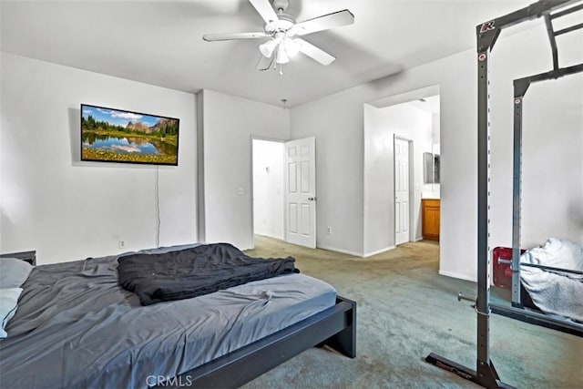 629 Ivy Crest Dr, San Jacinto, CA 92582 - carpeted bedroom with a ceiling fan and ensuite bathroom