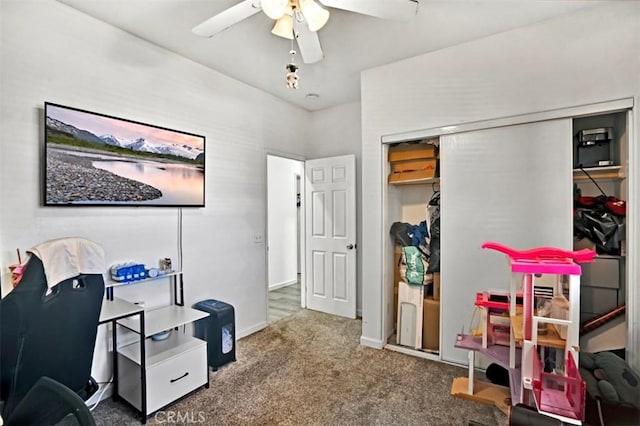 629 Ivy Crest Dr, San Jacinto, CA 92582 - carpeted bedroom featuring a closet and a ceiling fan