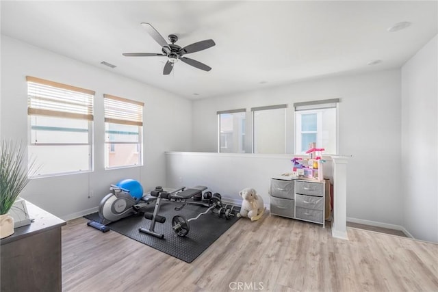 1633 Topeka Pl, Upland, CA 91784 - workout area with wood finished floors, a ceiling fan, and healthy amount of natural light
