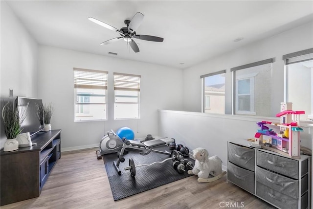 1633 Topeka Pl, Upland, CA 91784 - workout room featuring wood finished floors and a ceiling fan
