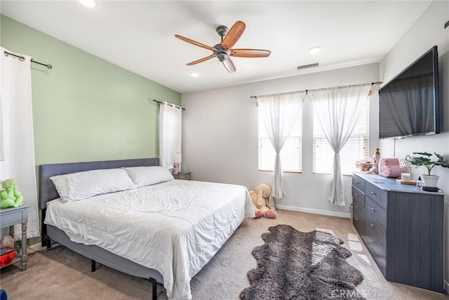 1633 Topeka Pl, Upland, CA 91784 - bedroom with light carpet, recessed lighting, and ceiling fan
