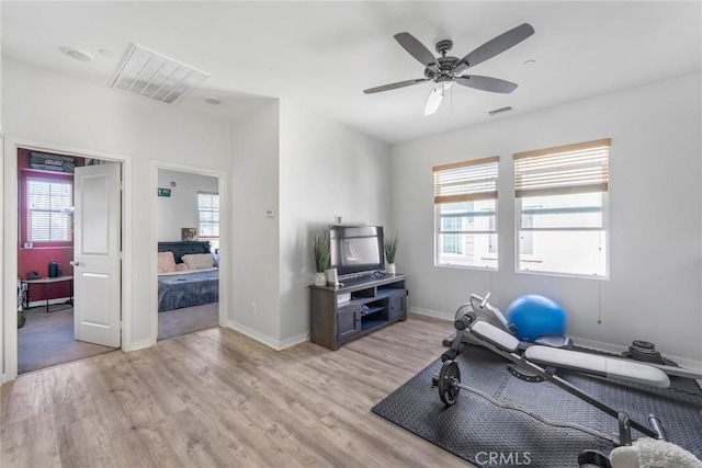 1633 Topeka Pl, Upland, CA 91784 - workout area featuring plenty of natural light, light wood-style floors, and a ceiling fan