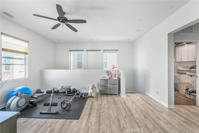 1633 Topeka Pl, Upland, CA 91784 - exercise area featuring wood finished floors and a ceiling fan