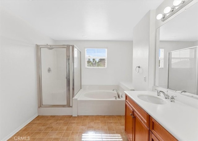 13837 Emerald Ln, Gardena, CA 90247 - full bath with vanity, a stall shower, a garden tub, and tile patterned flooring