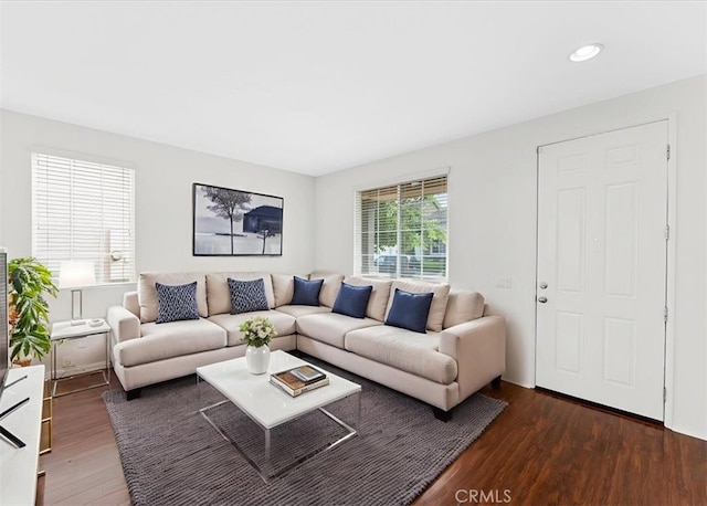 13837 Emerald Ln, Gardena, CA 90247 - living room featuring wood finished floors and recessed lighting
