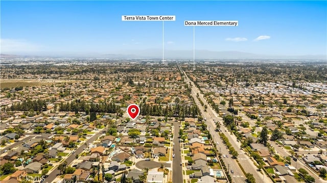 6910 Valinda Ave, Rancho Cucamonga, CA 91701 - aerial view of property and surrounding area with nearby suburban area
