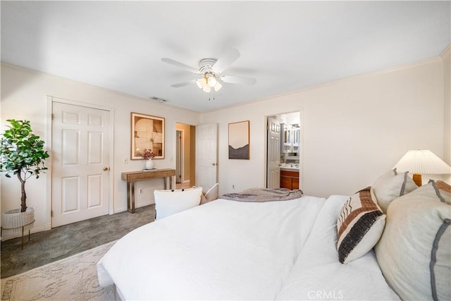 6910 Valinda Ave, Rancho Cucamonga, CA 91701 - carpeted bedroom with ceiling fan and connected bathroom