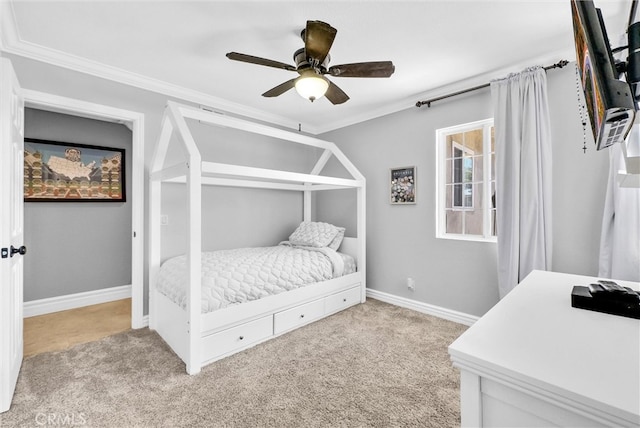 2622 S Pacific Ave, Santa Ana, CA 92704 - bedroom with light carpet, ornamental molding, and ceiling fan