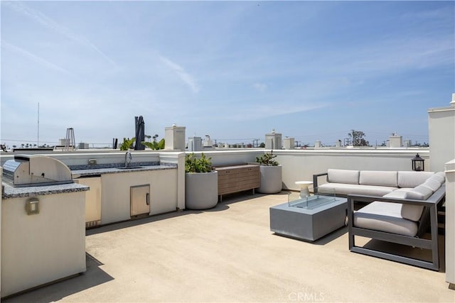 35 Ebb Tide Cir, Newport Beach, CA 92663 - view of patio featuring an outdoor kitchen and an outdoor hangout area