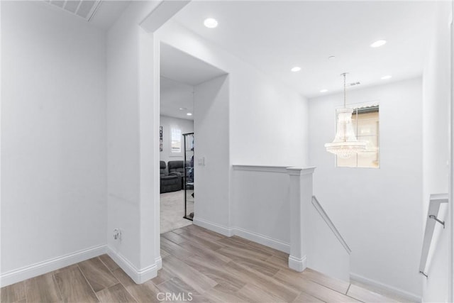 2825 Villa Catalonia Ct, Corona, CA 92881 - corridor featuring an upstairs landing, wood finished floors, and recessed lighting