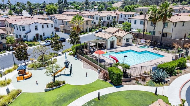 2825 Villa Catalonia Ct, Corona, CA 92881 - aerial view of residential area featuring a pool