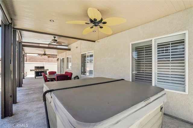 1519 Bluejay Way, Hemet, CA 92545 - view of patio featuring a ceiling fan, outdoor dining area, and a hot tub