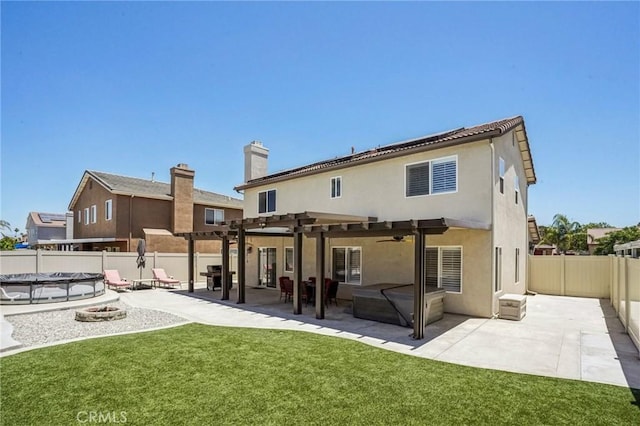 1519 Bluejay Way, Hemet, CA 92545 - rear view of property with a fenced backyard, a pergola, ceiling fan, a patio, and stucco siding