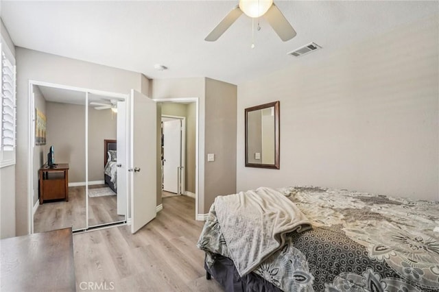 1519 Bluejay Way, Hemet, CA 92545 - bedroom featuring light wood-style floors, a closet, and ceiling fan