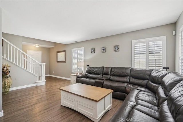 1519 Bluejay Way, Hemet, CA 92545 - living area featuring stairway and dark wood-style floors