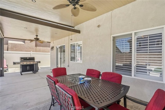 1519 Bluejay Way, Hemet, CA 92545 - view of patio with ceiling fan, grilling area, french doors, and outdoor dining area