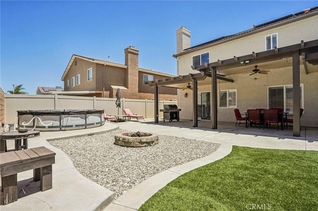 1519 Bluejay Way, Hemet, CA 92545 - back of house with a fire pit, a ceiling fan, and a patio