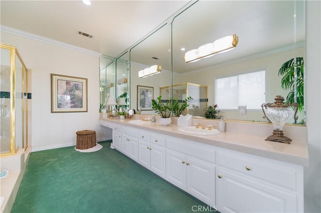 2809 Oak Knoll Dr, Diamond Bar, CA 91765 - full bath featuring crown molding, double vanity, and a shower stall