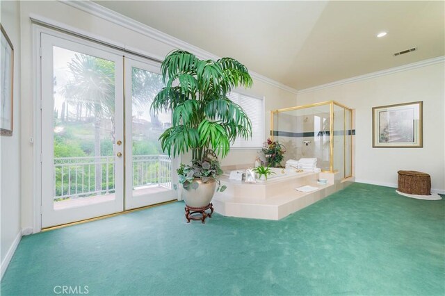 2809 Oak Knoll Dr, Diamond Bar, CA 91765 - sitting room featuring carpet floors, healthy amount of natural light, and crown molding