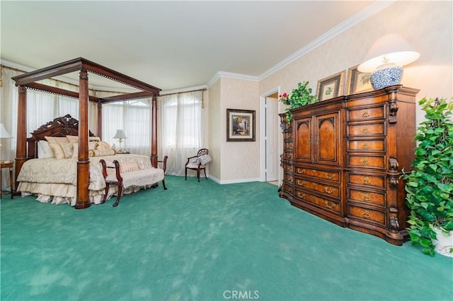 2809 Oak Knoll Dr, Diamond Bar, CA 91765 - bedroom with carpet, ornamental molding, and wallpapered walls