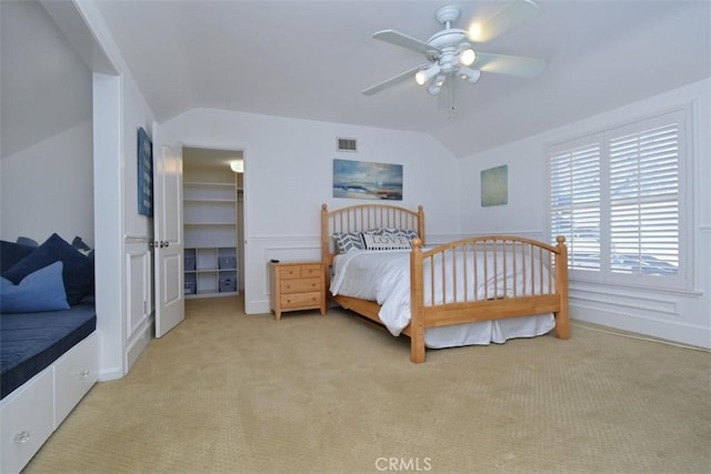 4161 Dixie Canyon Ave, Sherman Oaks, CA 91423 - bedroom with lofted ceiling, light colored carpet, a walk in closet, ceiling fan, and a closet