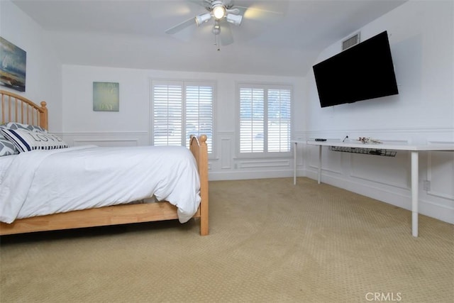 4161 Dixie Canyon Ave, Sherman Oaks, CA 91423 - bedroom featuring vaulted ceiling, light carpet, a decorative wall, a wainscoted wall, and ceiling fan