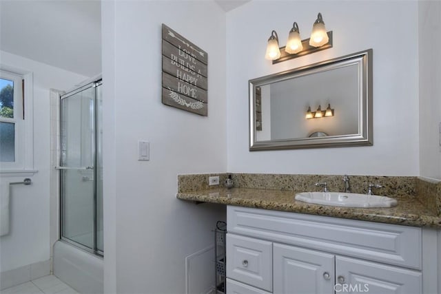 4161 Dixie Canyon Ave, Sherman Oaks, CA 91423 - bathroom featuring vanity, bath / shower combo with glass door, and tile patterned flooring