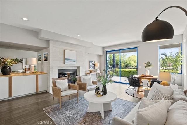 5 Catalina Point Rd, Chico, CA 95928 - living area featuring wood finished floors, a fireplace, and recessed lighting