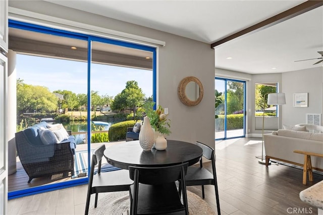 5 Catalina Point Rd, Chico, CA 95928 - dining area featuring recessed lighting, ceiling fan, light wood finished floors, and a water view