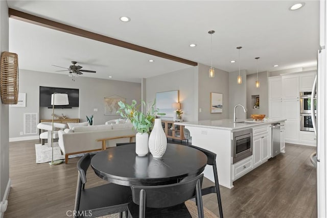 5 Catalina Point Rd, Chico, CA 95928 - dining area featuring recessed lighting, dark wood-style floors, and a ceiling fan