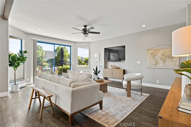 5 Catalina Point Rd, Chico, CA 95928 - living area featuring healthy amount of natural light, ceiling fan, recessed lighting, and dark wood-style floors