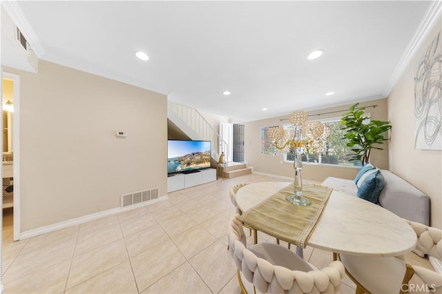 54 Kazan St Unit 27, Irvine, CA 92604 - dining space featuring ornamental molding, recessed lighting, and light tile patterned floors