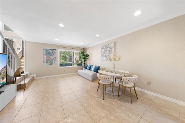 54 Kazan St Unit 27, Irvine, CA 92604 - dining area with light tile patterned floors, recessed lighting, and ornamental molding