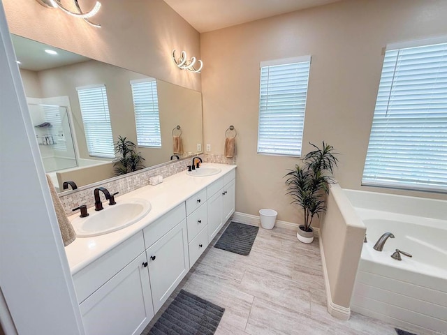 1410 Franceschi Dr, Chula Vista, CA 91913 - full bathroom with a bath, double vanity, and a shower with door