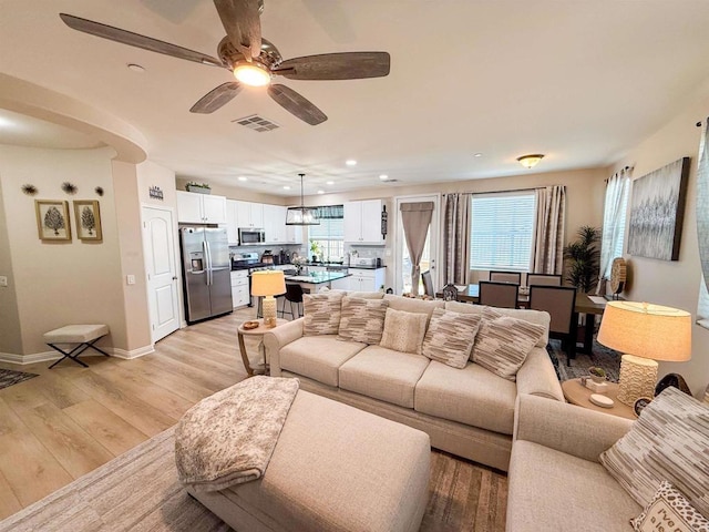 1410 Franceschi Dr, Chula Vista, CA 91913 - living room featuring light wood-style floors, ceiling fan, and recessed lighting
