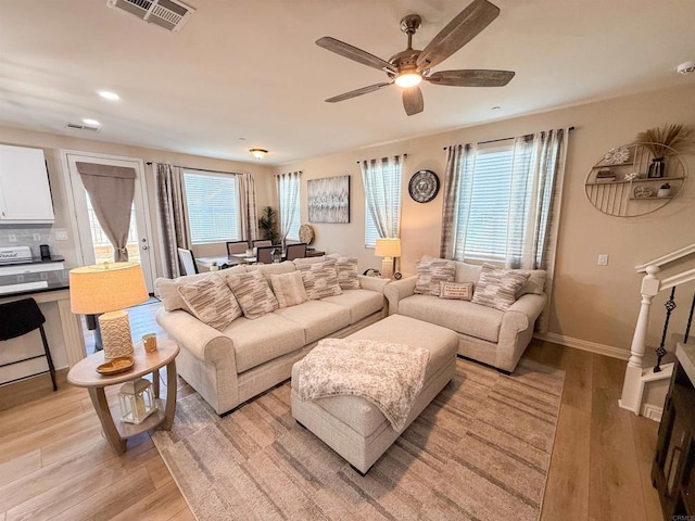 1410 Franceschi Dr, Chula Vista, CA 91913 - living room featuring light wood-type flooring, ceiling fan, plenty of natural light, and recessed lighting