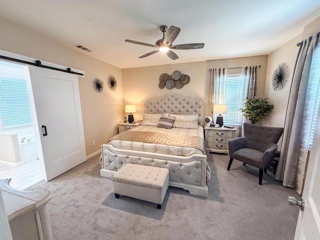 1410 Franceschi Dr, Chula Vista, CA 91913 - carpeted bedroom featuring a barn door and a ceiling fan