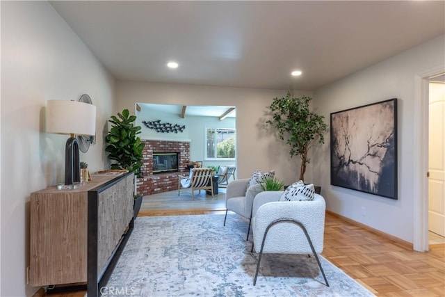 2054 Pattiz Ave, Long Beach, CA 90815 - living area featuring a brick fireplace and recessed lighting
