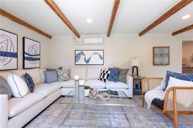 2054 Pattiz Ave, Long Beach, CA 90815 - living room featuring a wall unit AC, beam ceiling, and recessed lighting