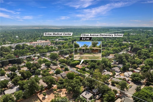 401 W 6th Ave, Chico, CA 95926 - aerial perspective of suburban area featuring property parcel outlined