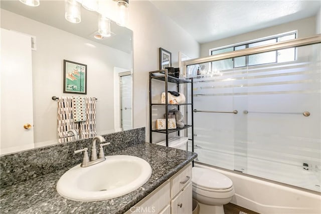 248 Hemlock Dr, Lake Arrowhead, CA 92352 - full bathroom featuring vanity and bath / shower combo with glass door