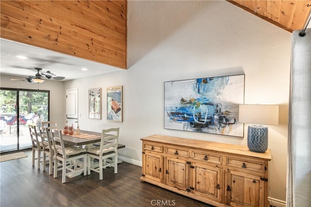 248 Hemlock Dr, Lake Arrowhead, CA 92352 - dining space with dark wood-type flooring, a ceiling fan, and recessed lighting