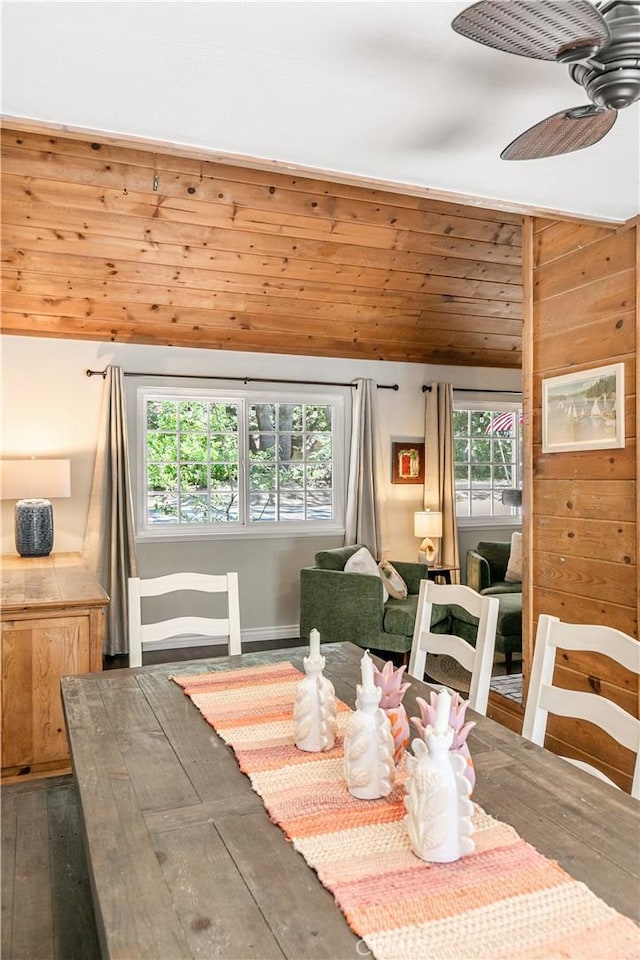 248 Hemlock Dr, Lake Arrowhead, CA 92352 - dining space featuring wood-type flooring, vaulted ceiling, and a ceiling fan
