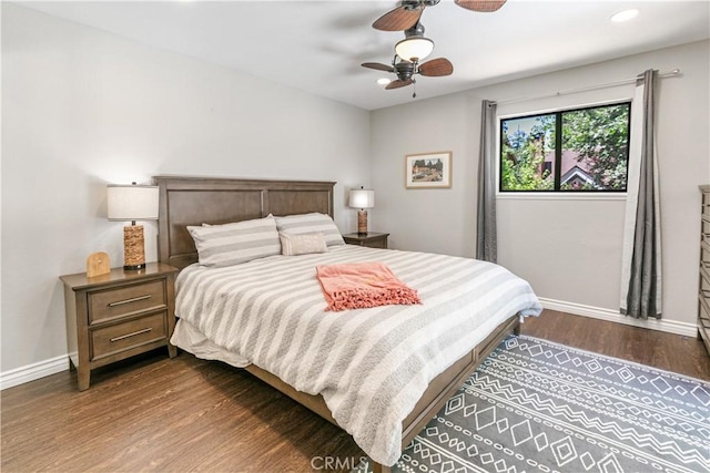 248 Hemlock Dr, Lake Arrowhead, CA 92352 - bedroom featuring dark wood-style flooring, recessed lighting, and a ceiling fan