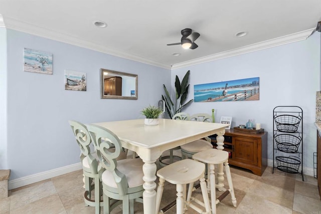 804 N The Strand Unit 11, Oceanside, CA 92054 - dining area featuring crown molding and a ceiling fan
