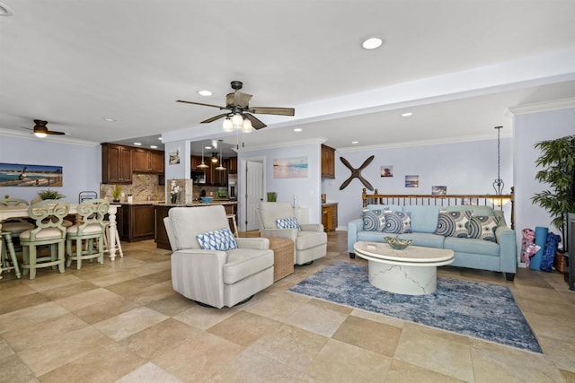 804 N The Strand Unit 11, Oceanside, CA 92054 - living area with a ceiling fan, recessed lighting, and crown molding