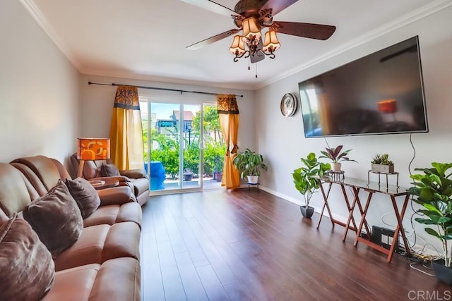 8036 Linda Vista Rd Unit 1F, San Diego, CA 92111 - living room with ornamental molding, ceiling fan, and wood finished floors