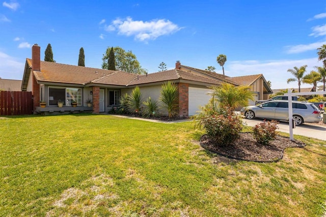 4413 Point Degada, Oceanside, CA 92058 - single story home featuring an attached garage, a tile roof, stucco siding, and a chimney