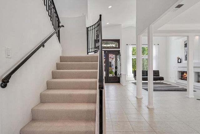4926 Colusa Dr, Oceanside, CA 92056 - staircase with tile patterned floors and recessed lighting